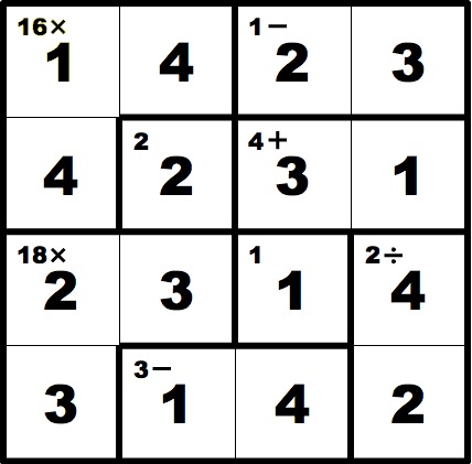 A Finished 4x4 KenKen Puzzle