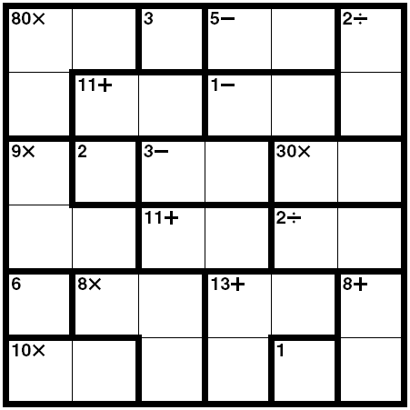 A 6x6 KenKen Puzzle
